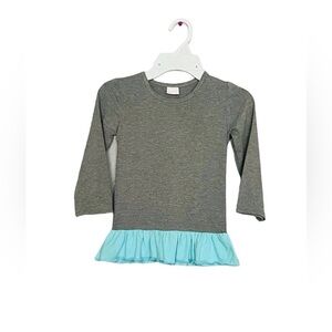 Charming Gray and Blue Ruffle Long Sleeve Tee